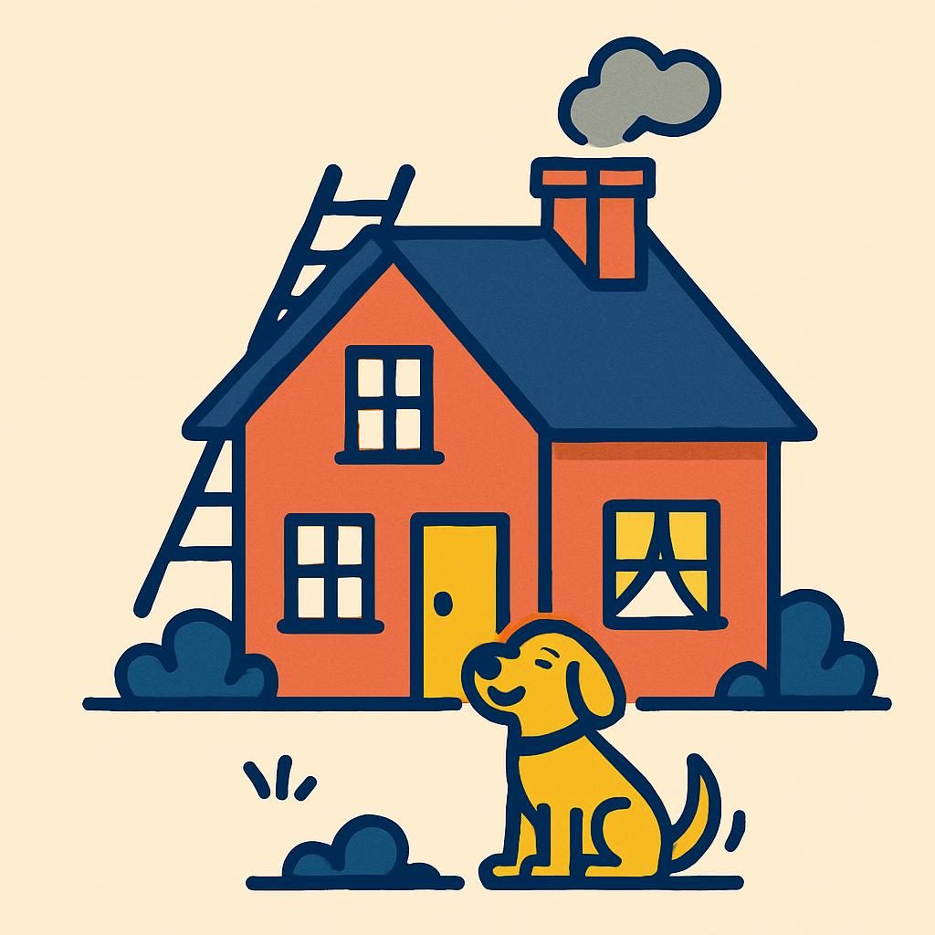 Drawing of a house with a chimney